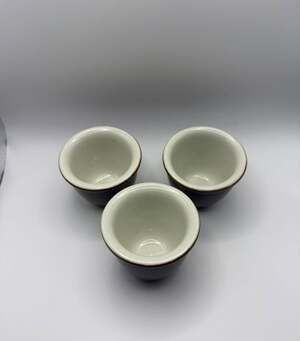 Vintage Hall Pottery Brown and White Custard Cups Ramekins Model 362 Set of 3